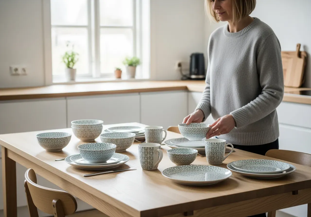 Barnservis med motiv på köksbord