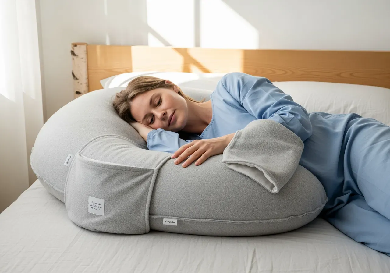 Stöd med gravidkudde och amningsmuff