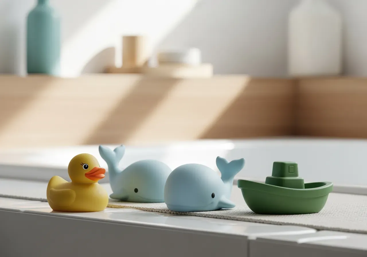 Säkra badleksaker i hållbara material