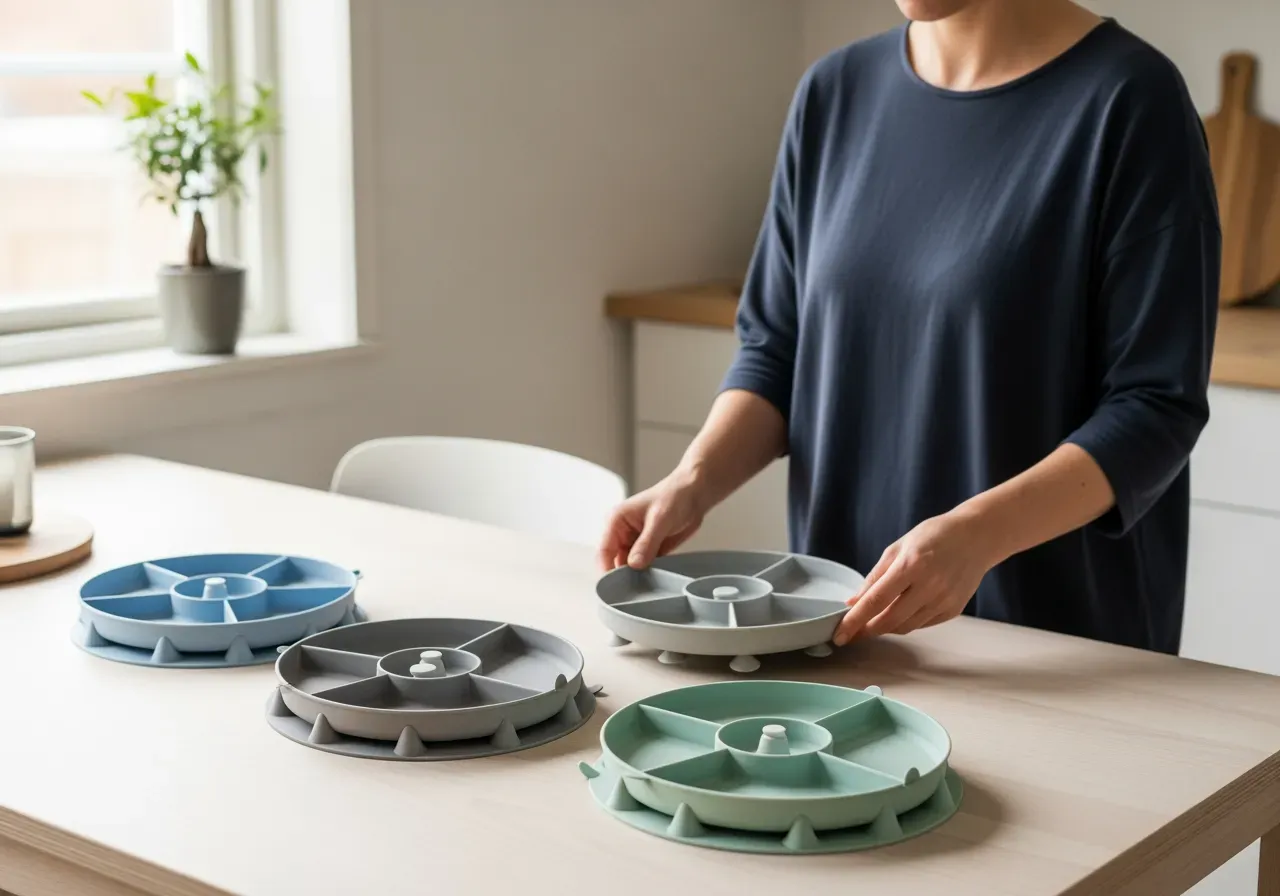 Silikontallrikar med sugfot och fack