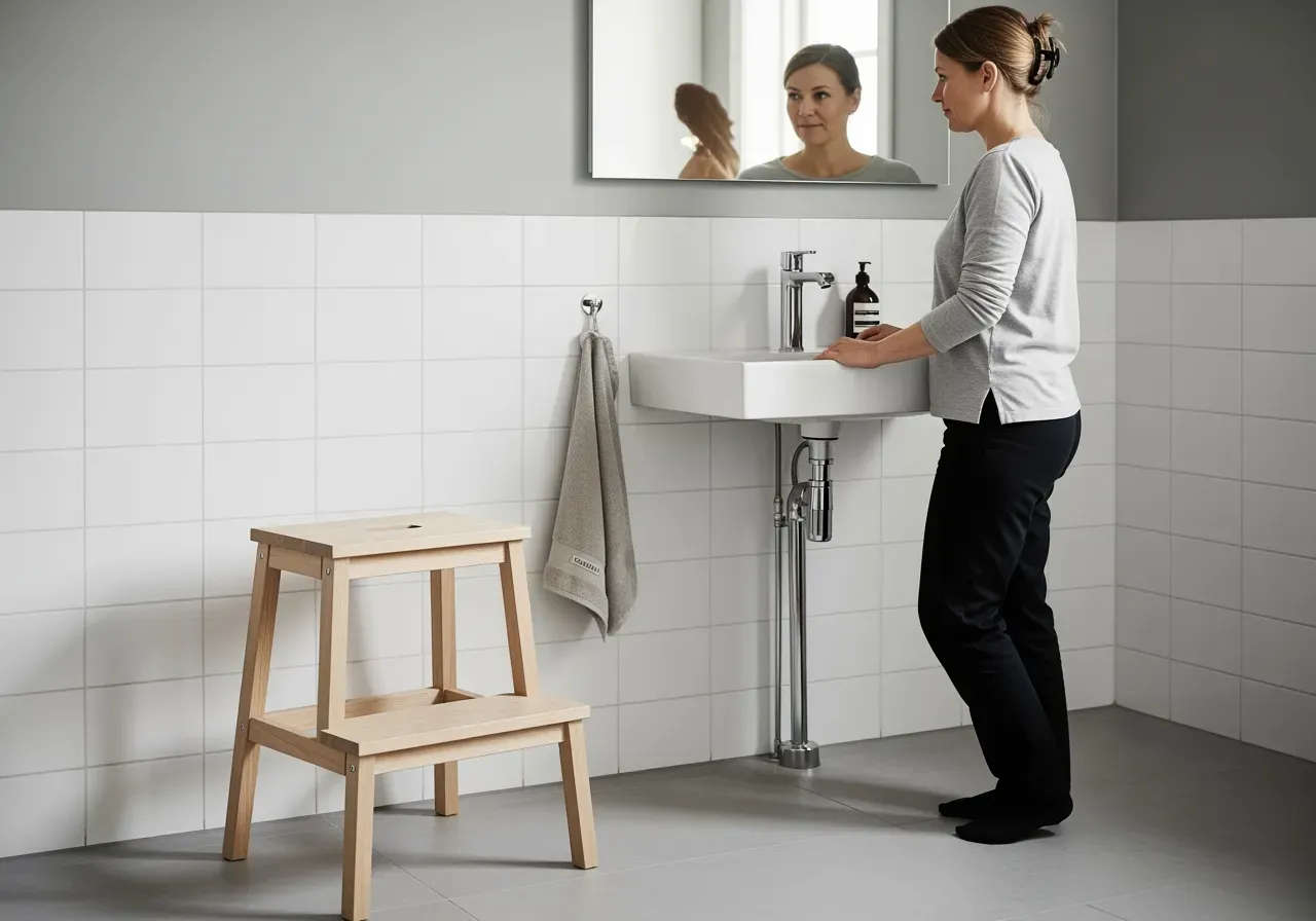 Ståpall för barn i badrum