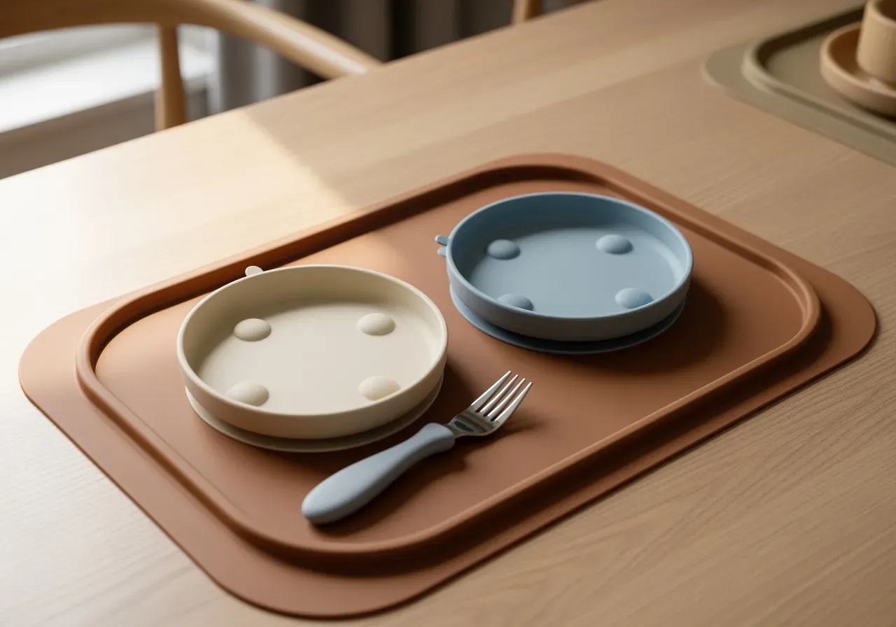 Sugproppstallrikar och silikonunderlägg för barn