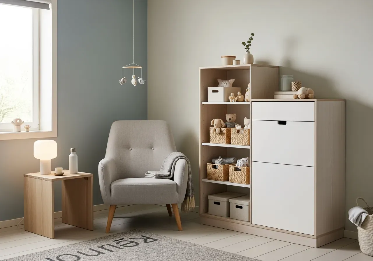 Amningshörna med smart förvaring i barnrum