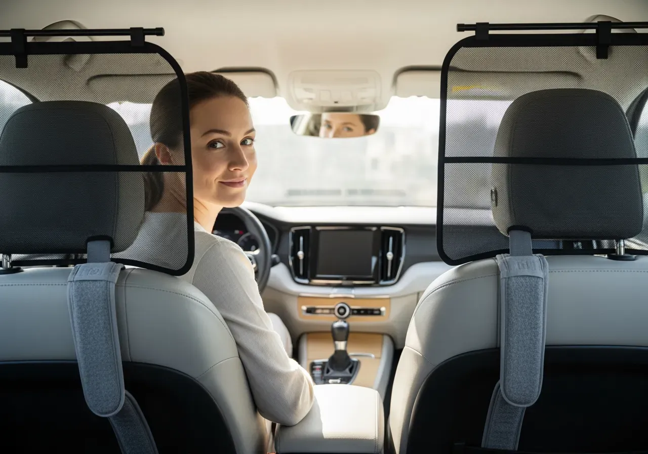 Bältesskydd och solskydd i bil