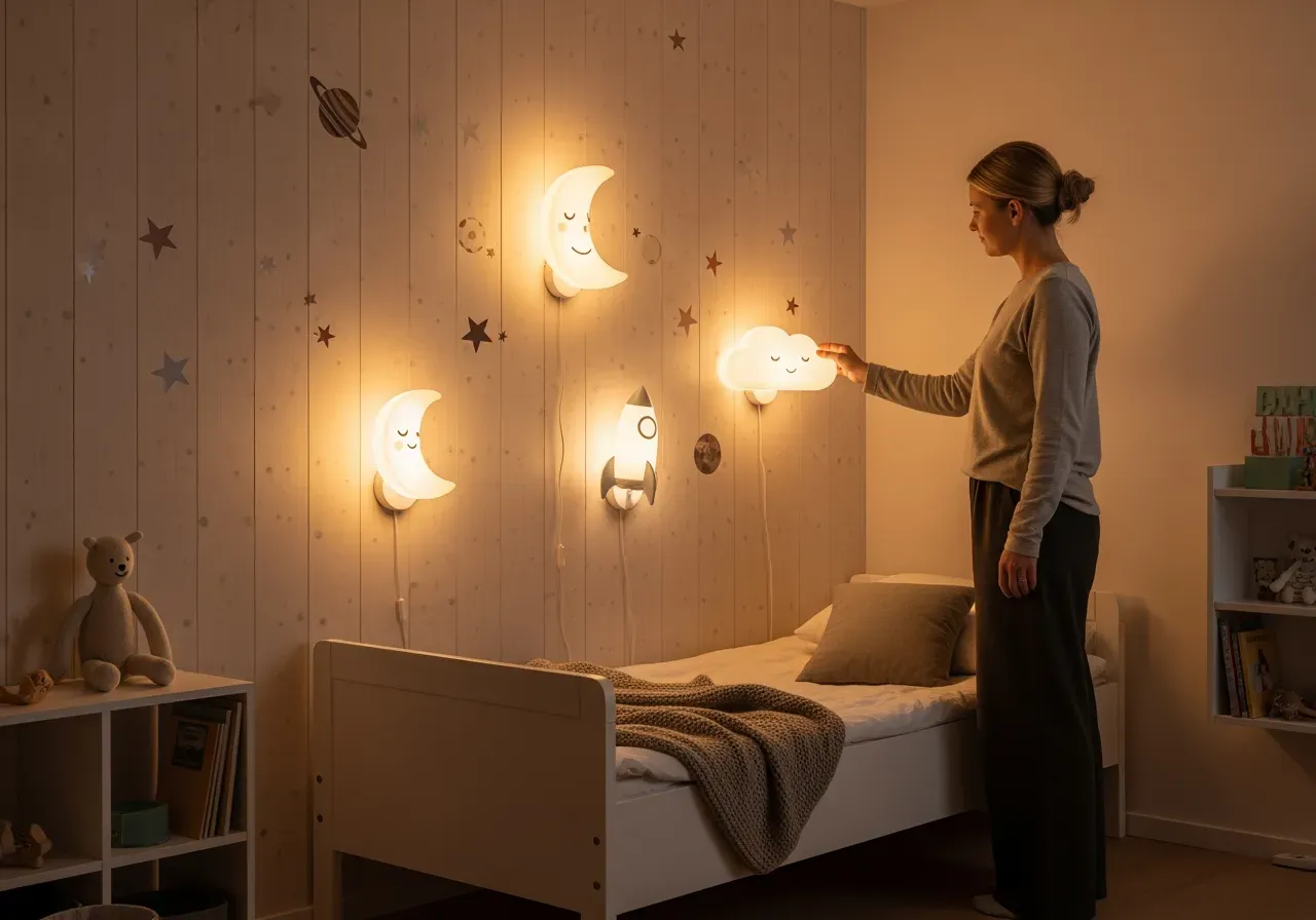 3D-nattlampor och väggdekaler i barnrum