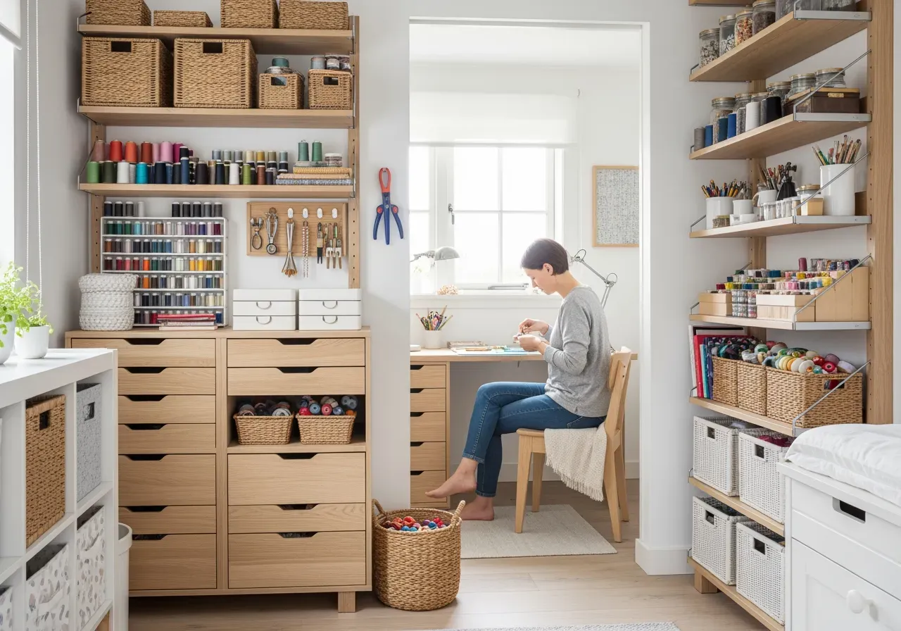 Pysselhörna i barnrum med förvaring