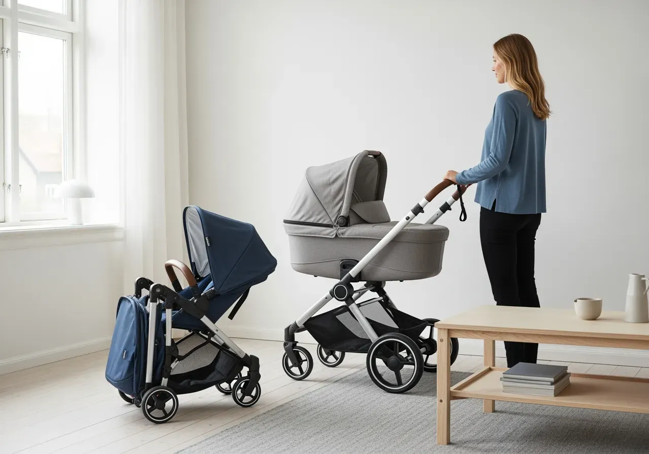 Sittvagn och sulky i vardagsmiljö