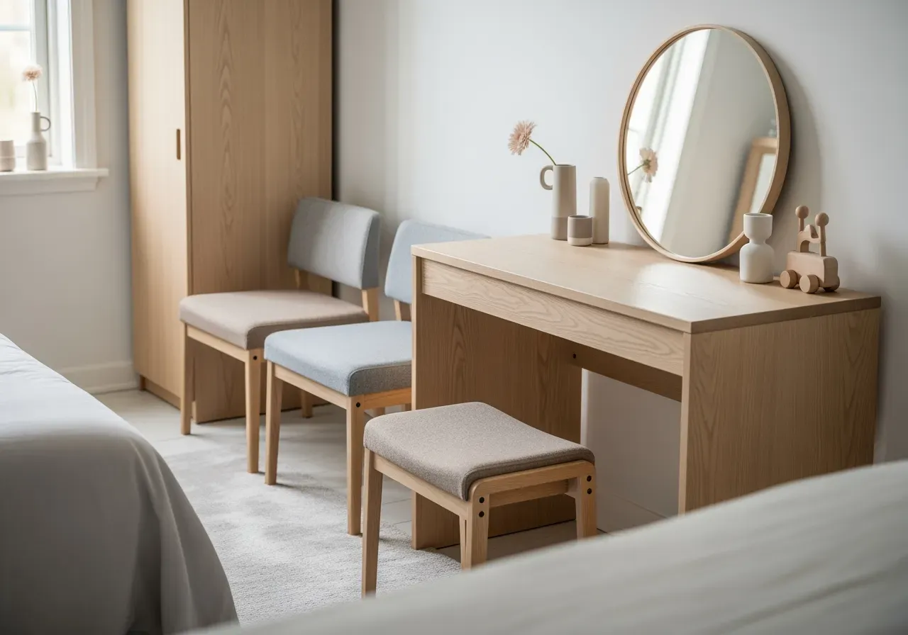 Spegelbord och sittgrupp i barnrum