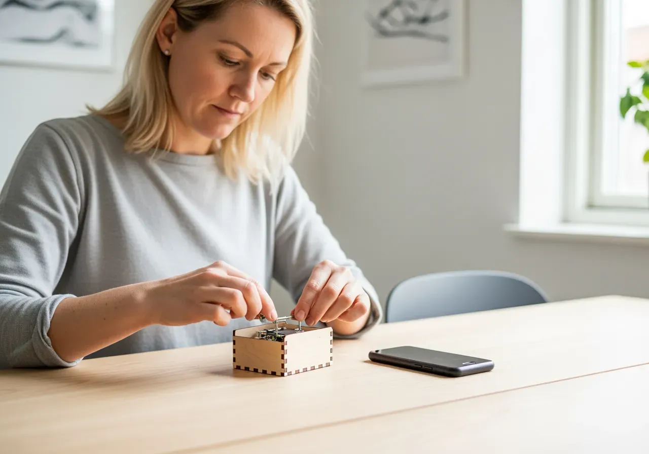 Förälder monterar speldosa till mobil
