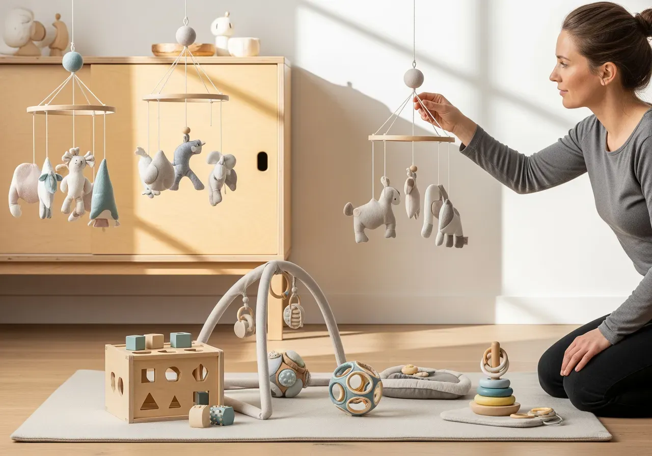 Babymobiler och aktivitetsleksaker för nybörjare