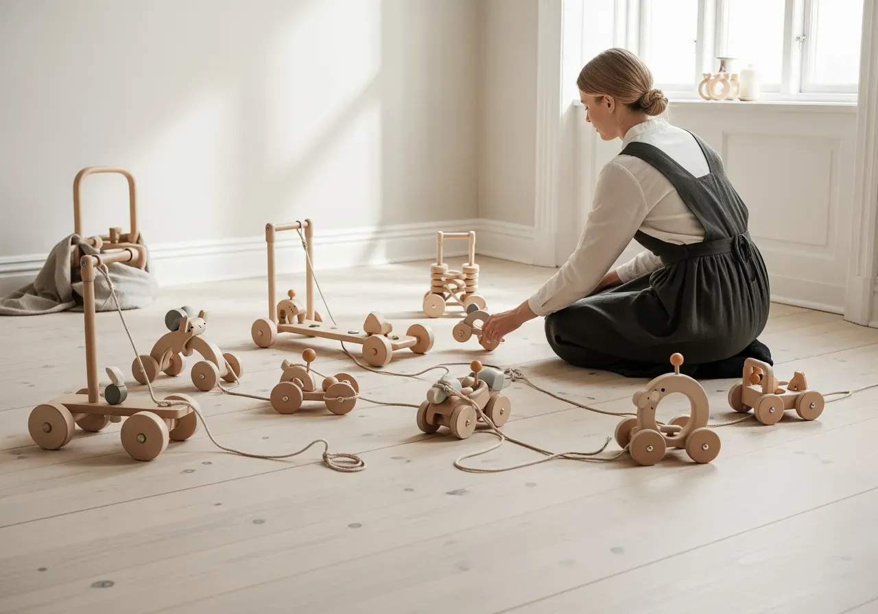 Dragleksaker som stöd för första steg