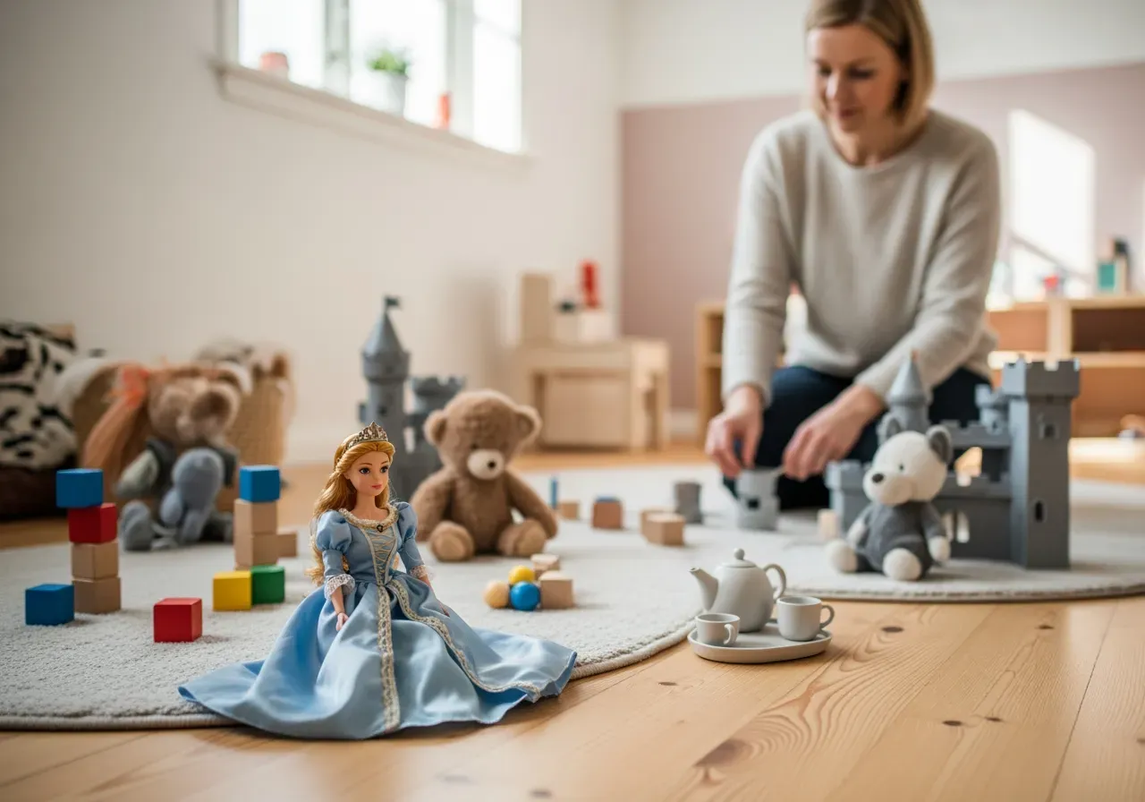 Barn leker med sagolik prinsessdocka