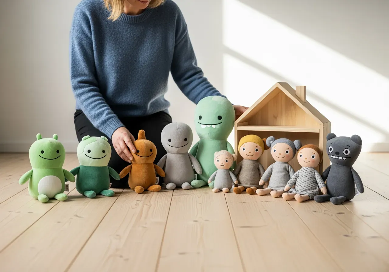 Karaktärsgosedjur och dockset för rolllek