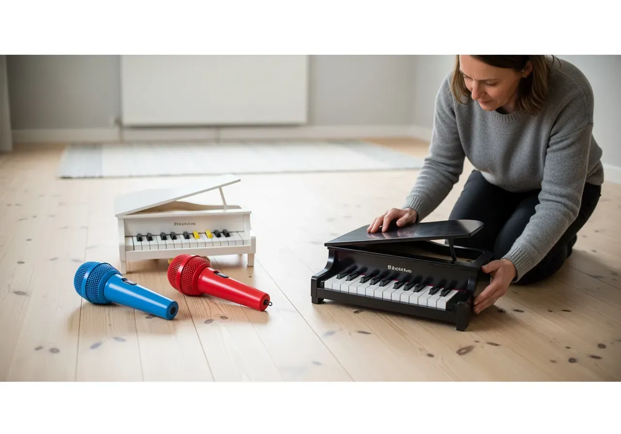 Leksaksmikrofoner och pianon för barn