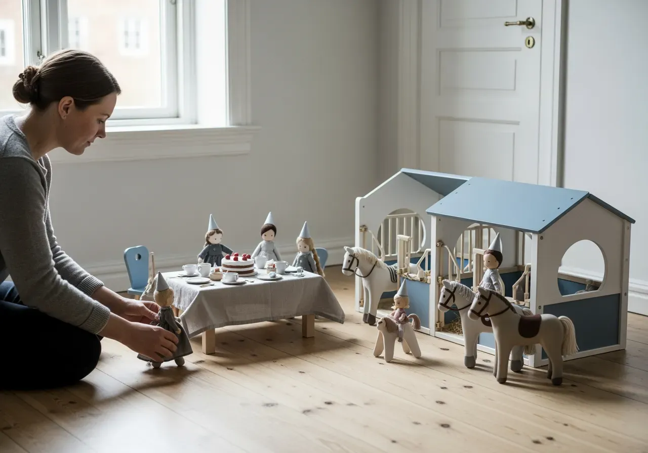 Temalek med dockor kalas och ridning
