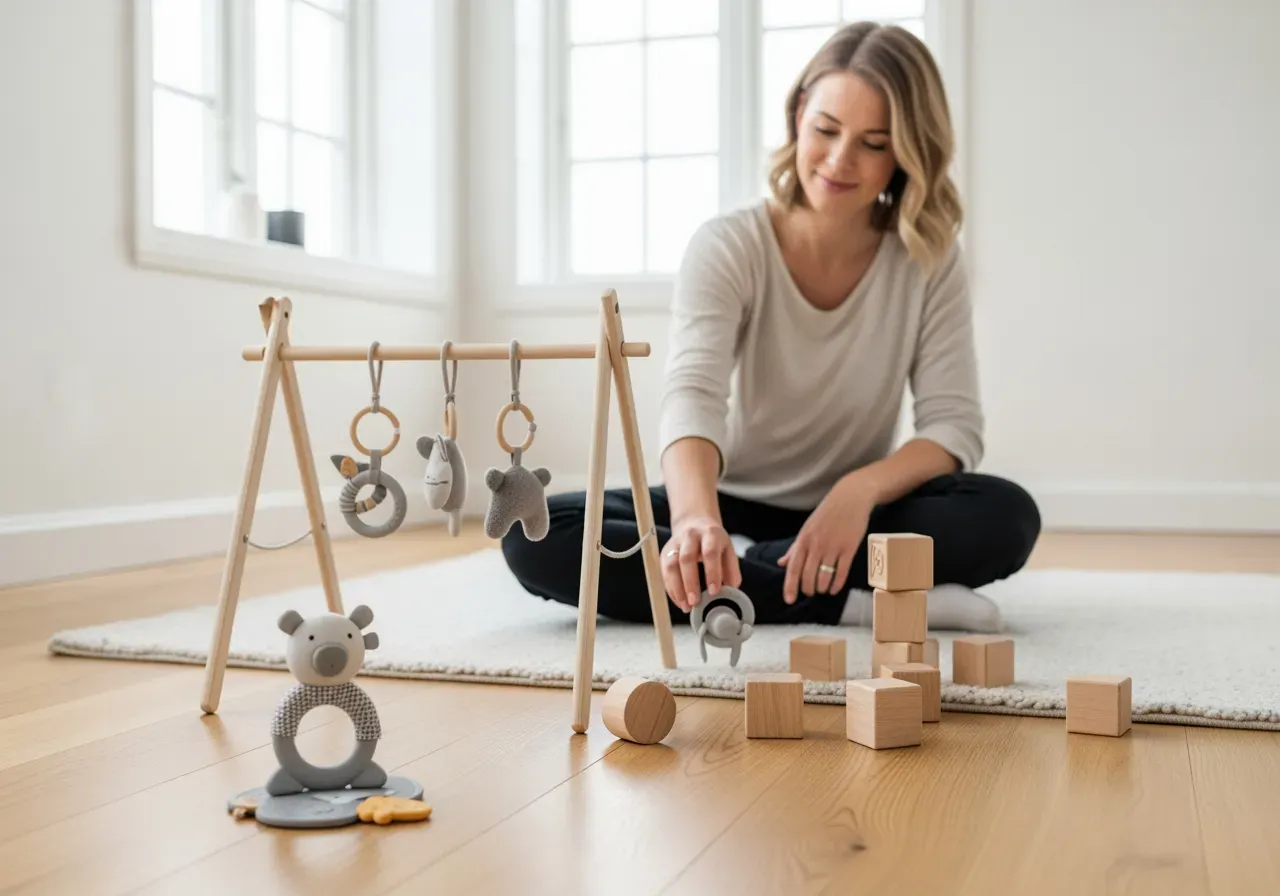 Första babyleksaker bitring babygym klossar