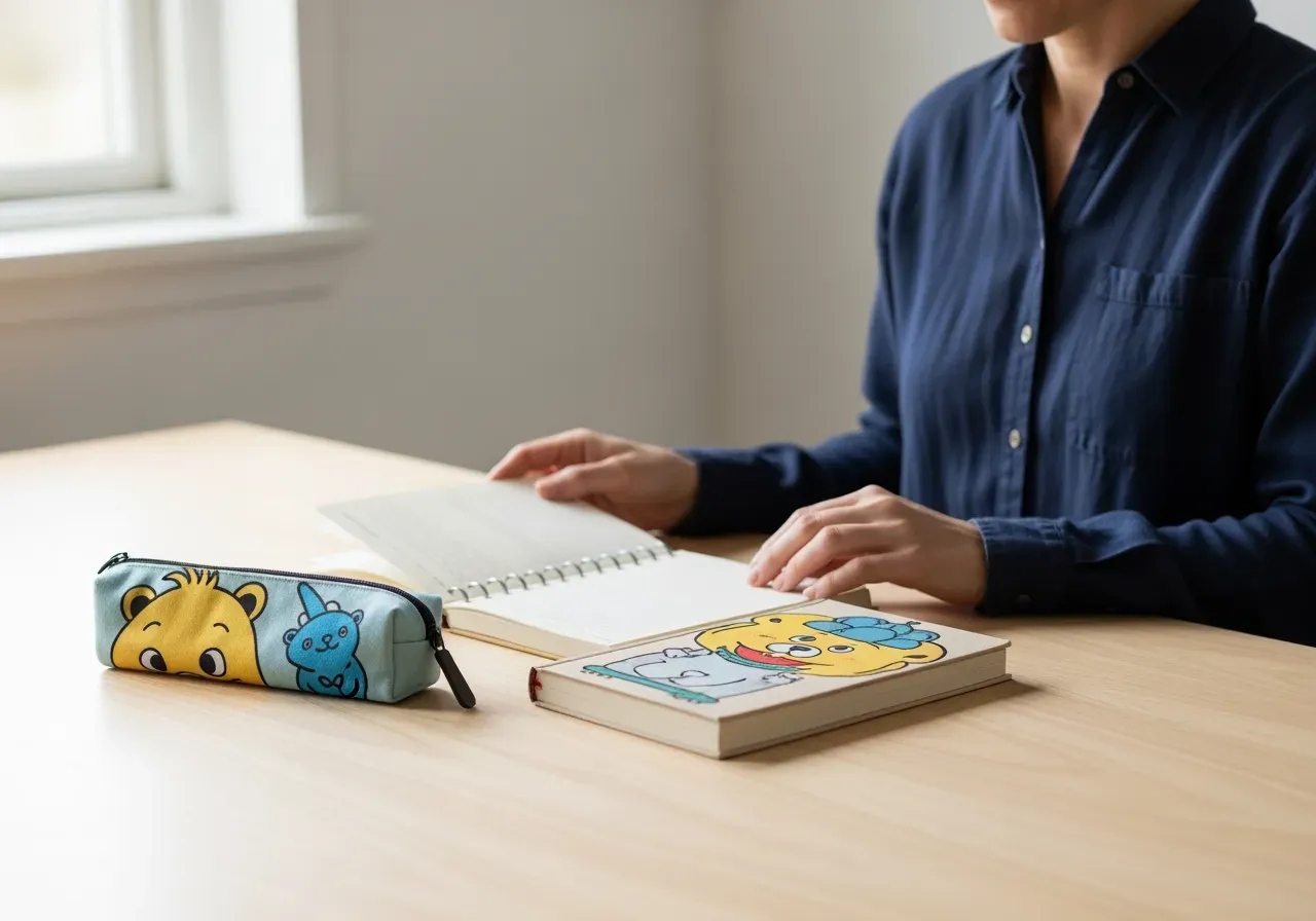 Karaktärstema med pennfodral och dagbok