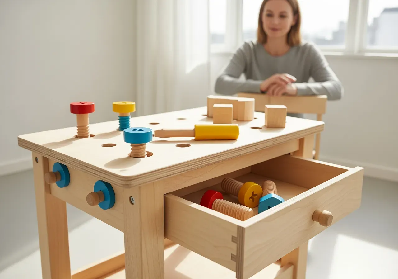 Första leksaksverktyg bänk låda skruvlek