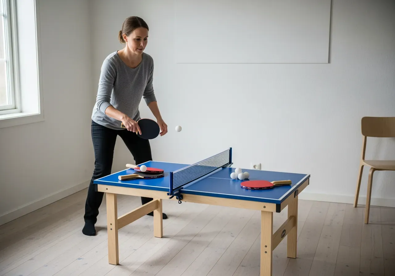 Pingis hemma med set och minibord