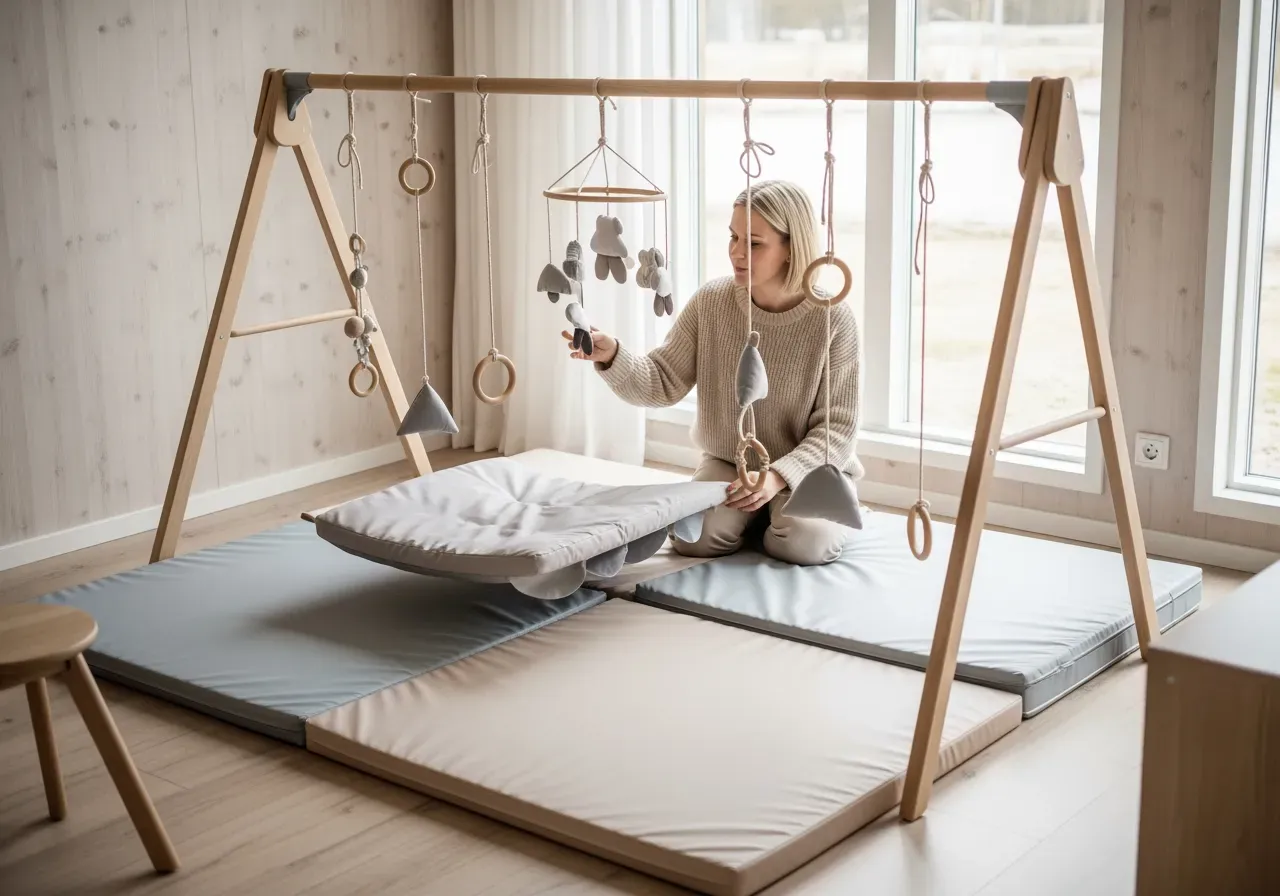 Syskonlek med bebis i babygym
