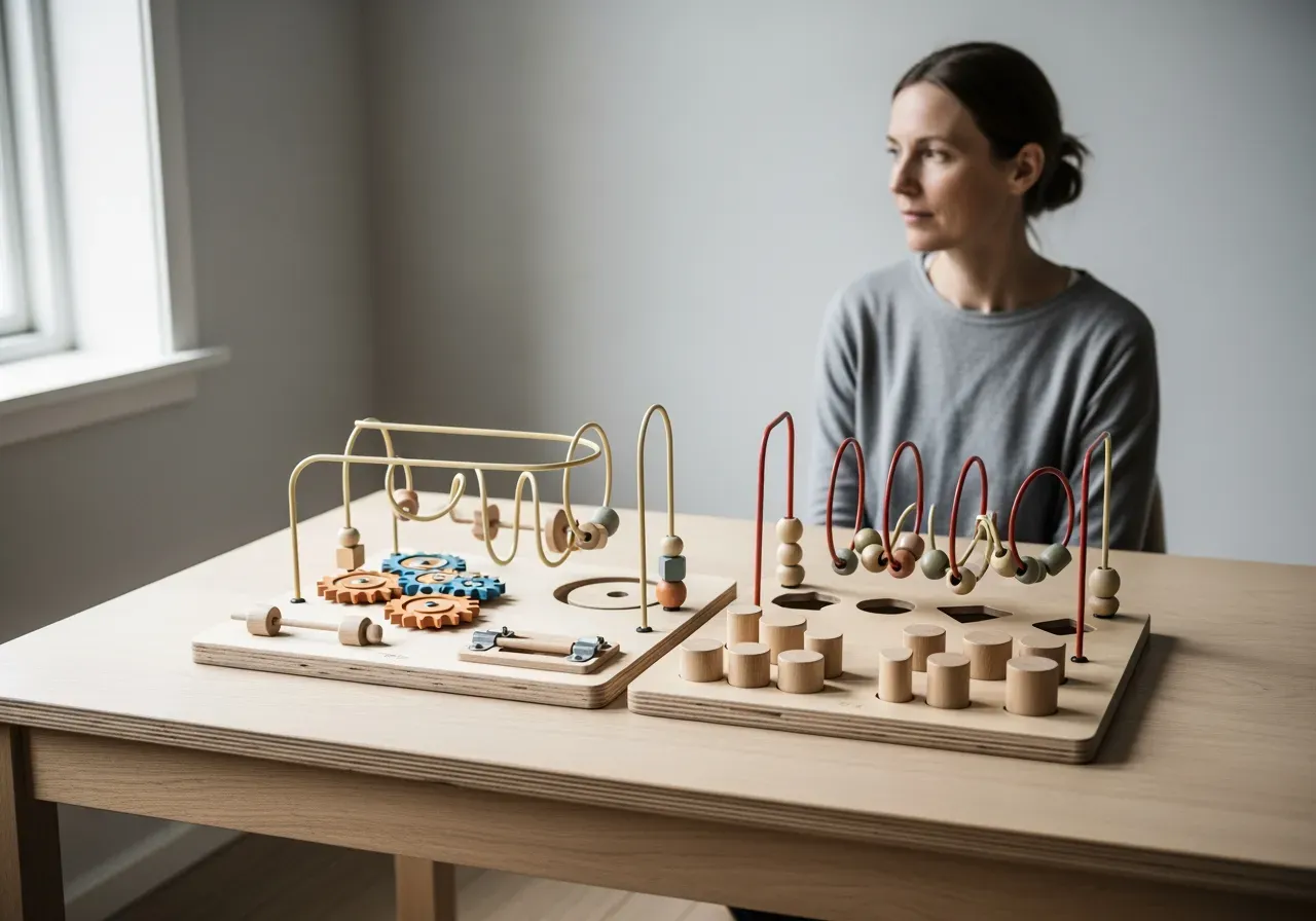 Aktivitetstavlor i trä för småbarn