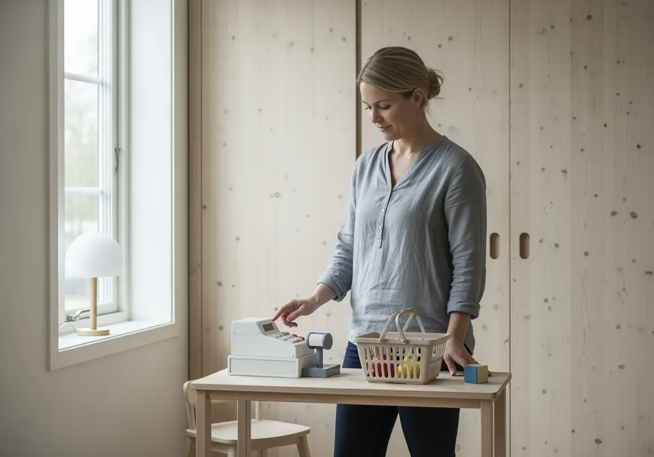 Butikslek med kassa och kundkorg