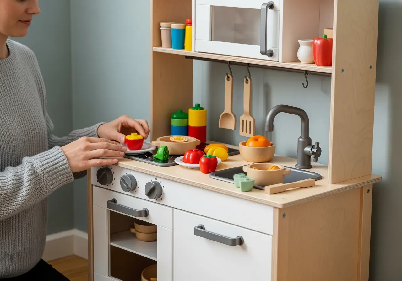 Byggbar vardagslek med kök och LEGO
