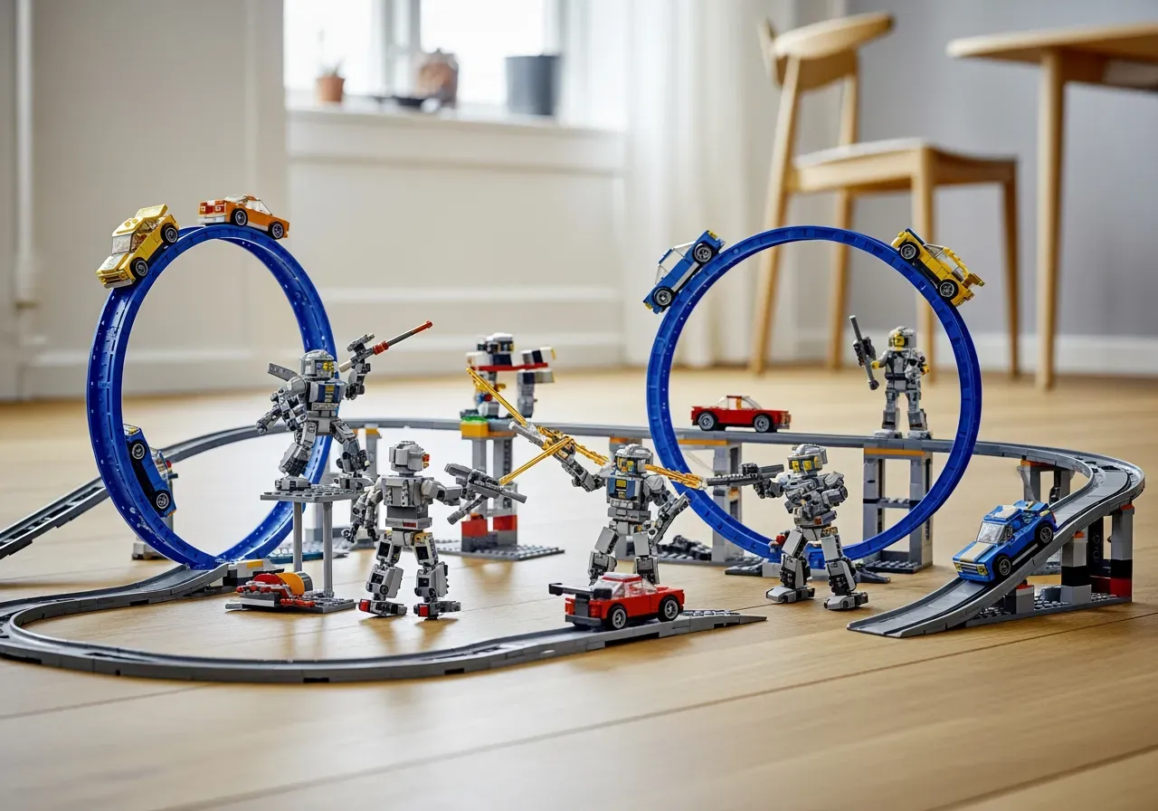 LEGO bilar loopar och robotstrid
