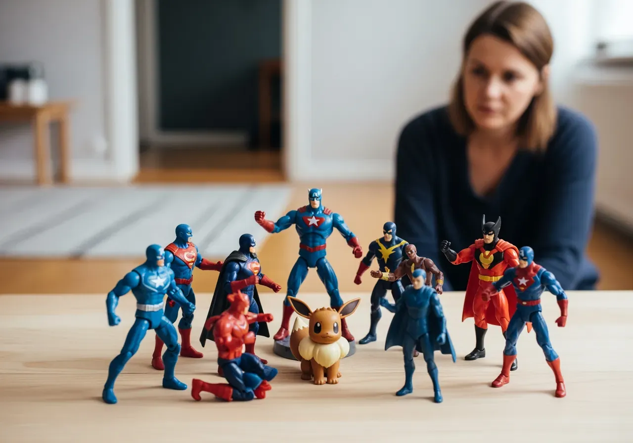 Figurlek med superhjältar och Evoli