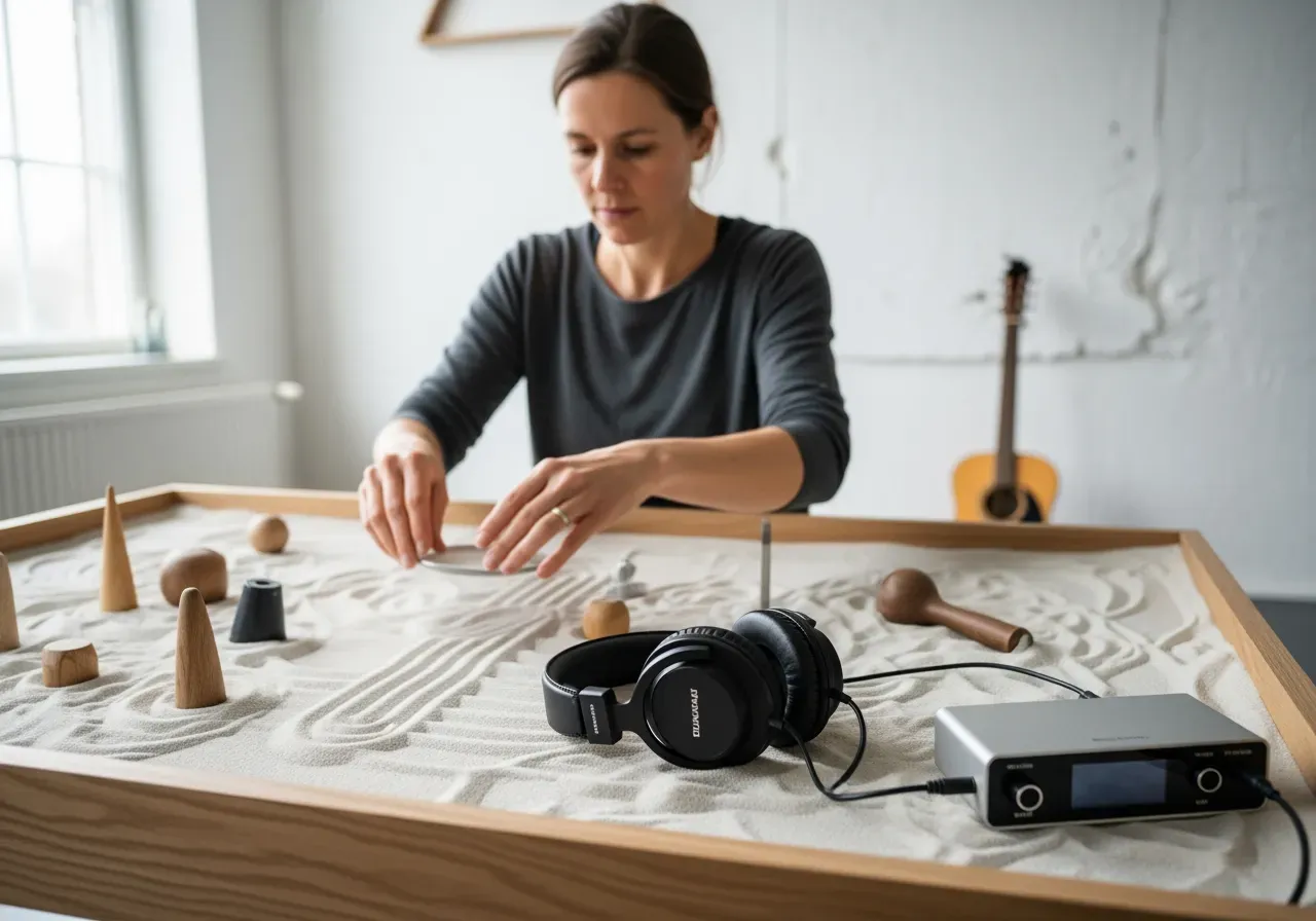 Skapandelek med musik och sand