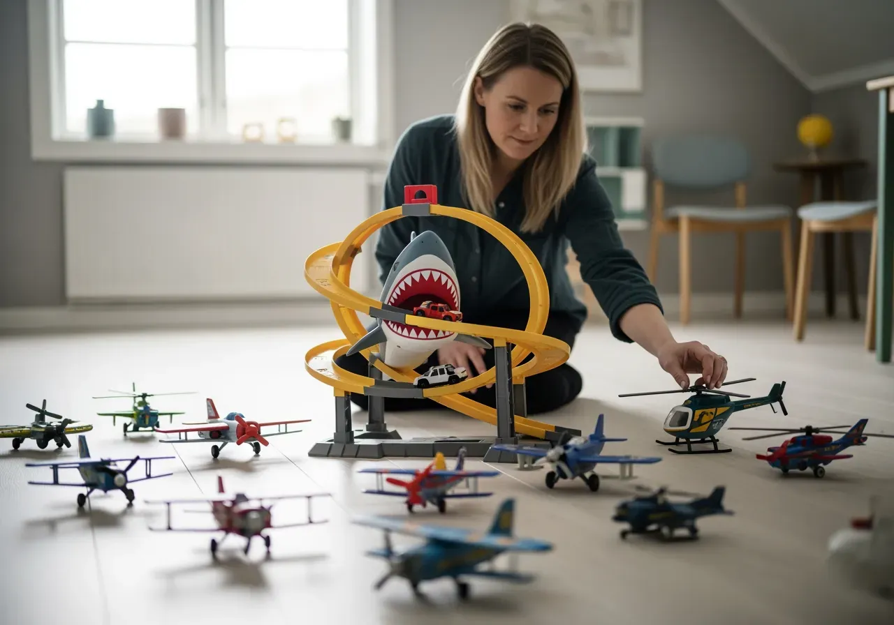 Leksaksflygplan helikoptrar och hajbana