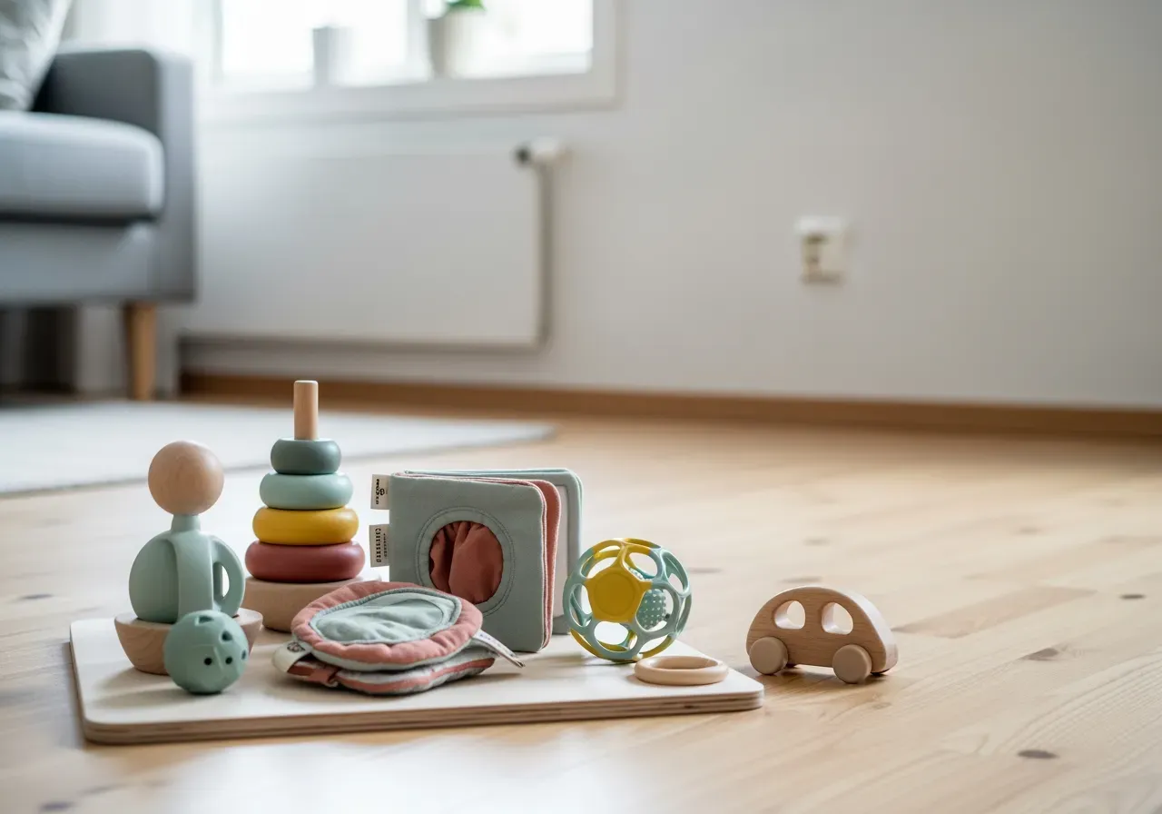 Första aktivitetsleksaker för bebis hemma