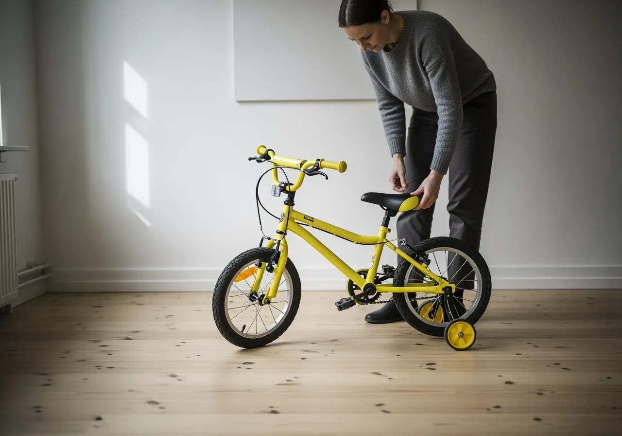 Första barncykel 14 tum med stödhjul