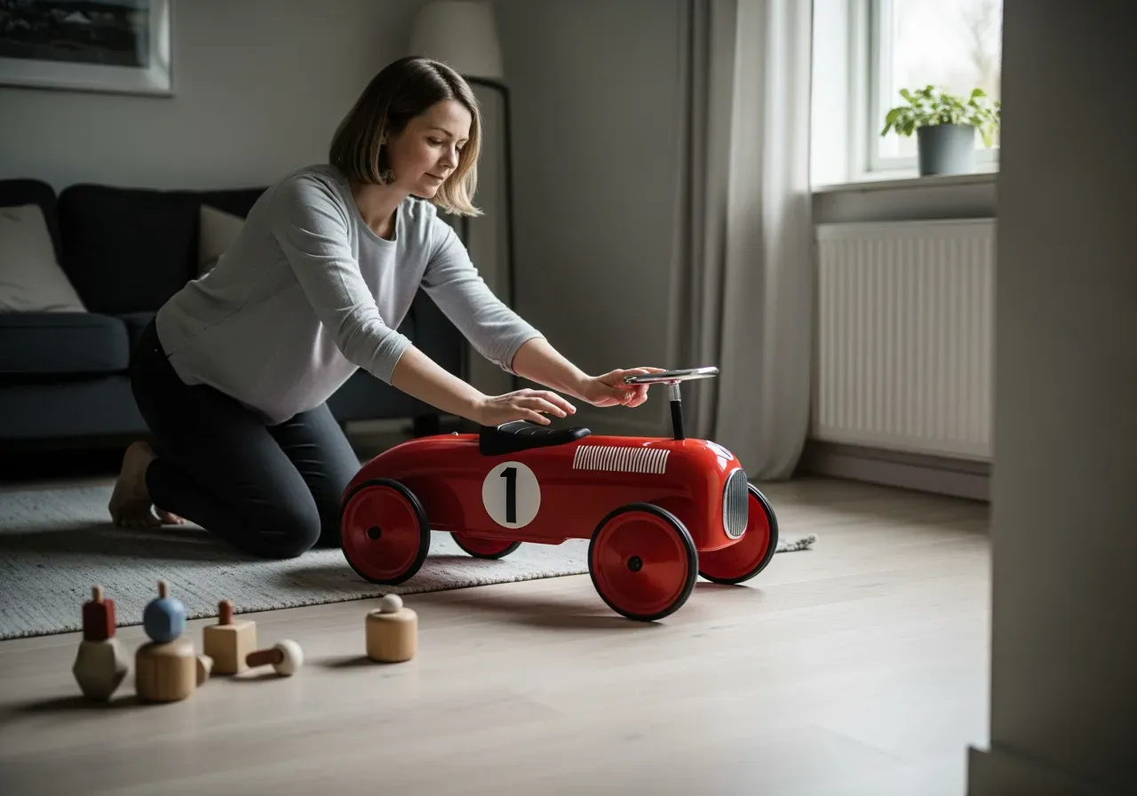 Barn provar gåbil inomhus