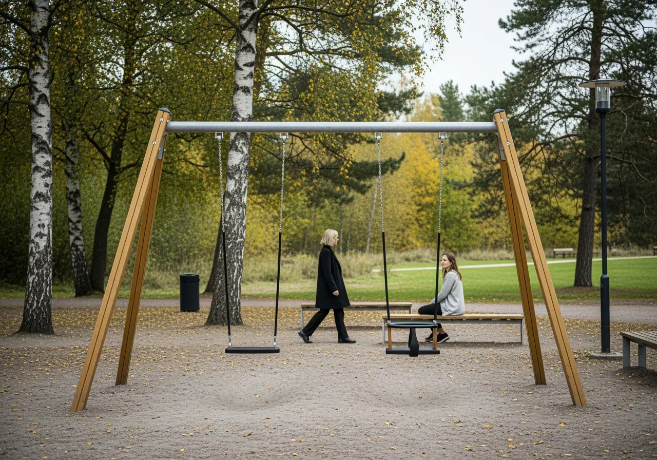 Barn gungar på utomhusgunga