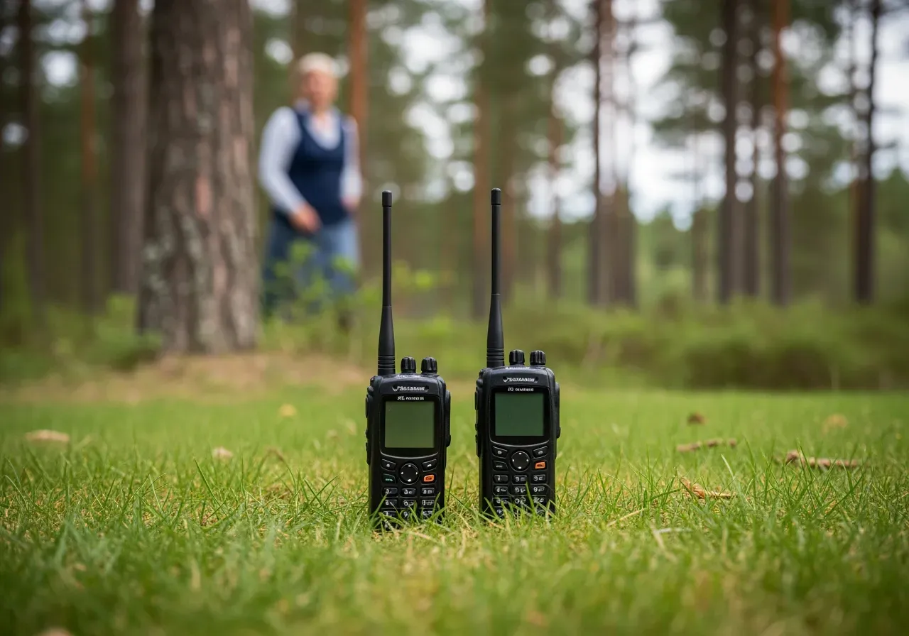 Barn leker med komradio utomhus