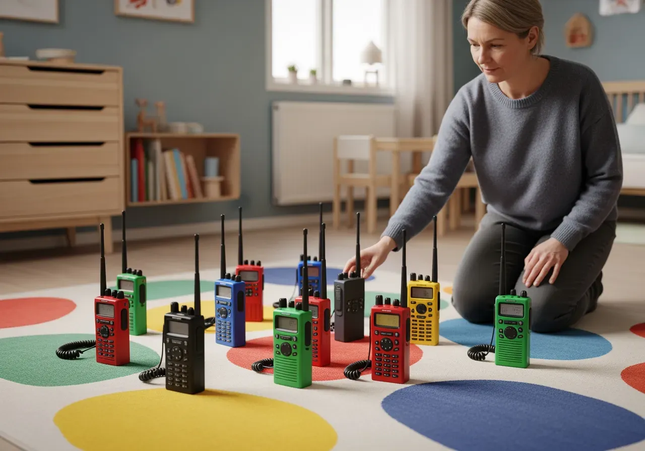 Barn använder komradio under lek