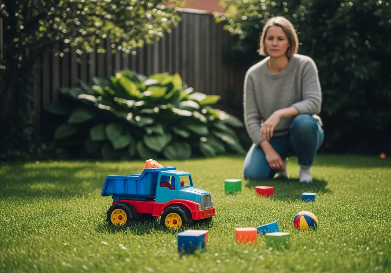 Barn leker med leksakslastbil utomhus