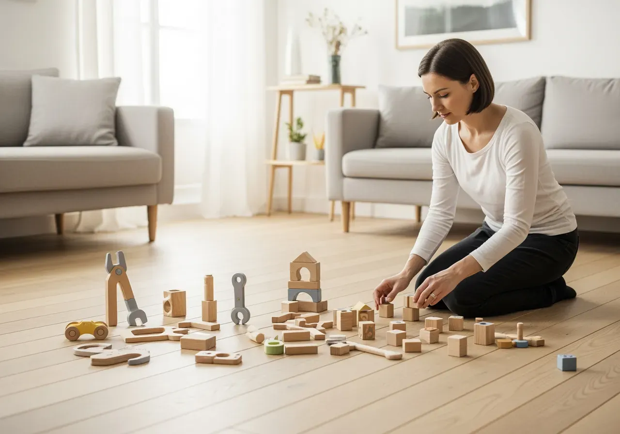 Barn bygger med leksaksverktyg hemma