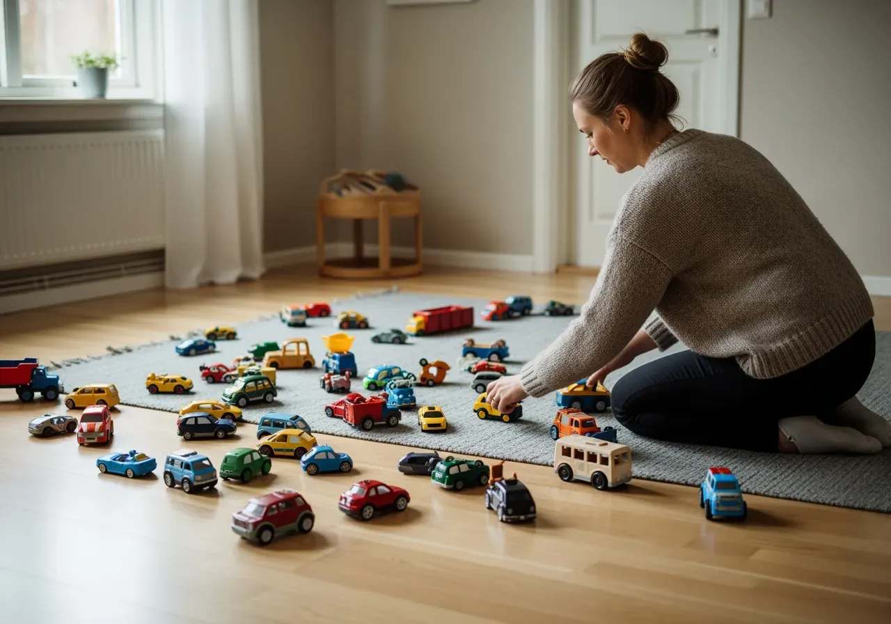 Barn leker med leksaksbilar