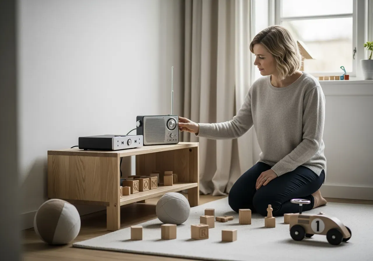 Barn leker med musikspelare och komradio