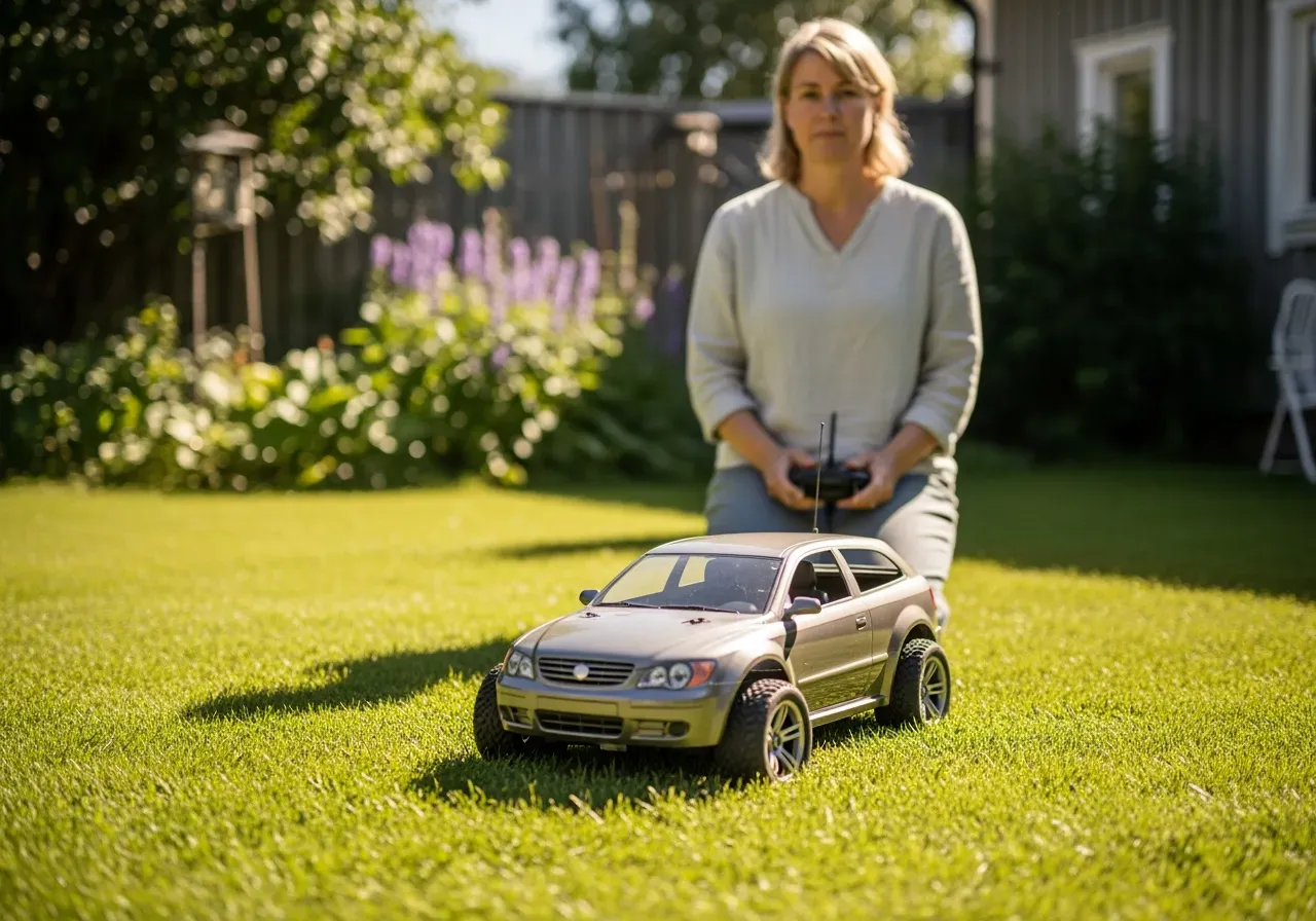 Barn leker med radiostyrd bil
