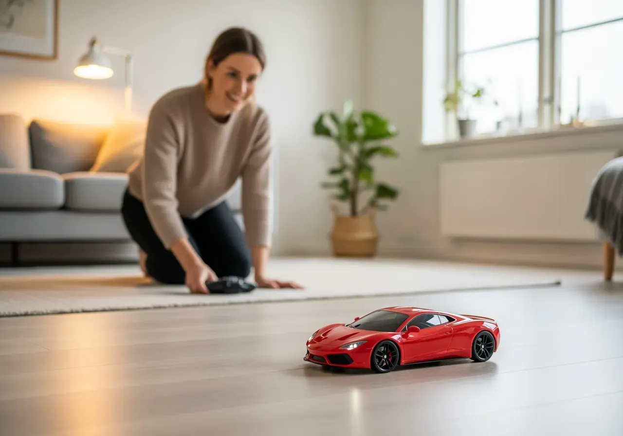 Barn kör radiostyrd sportbil hemma