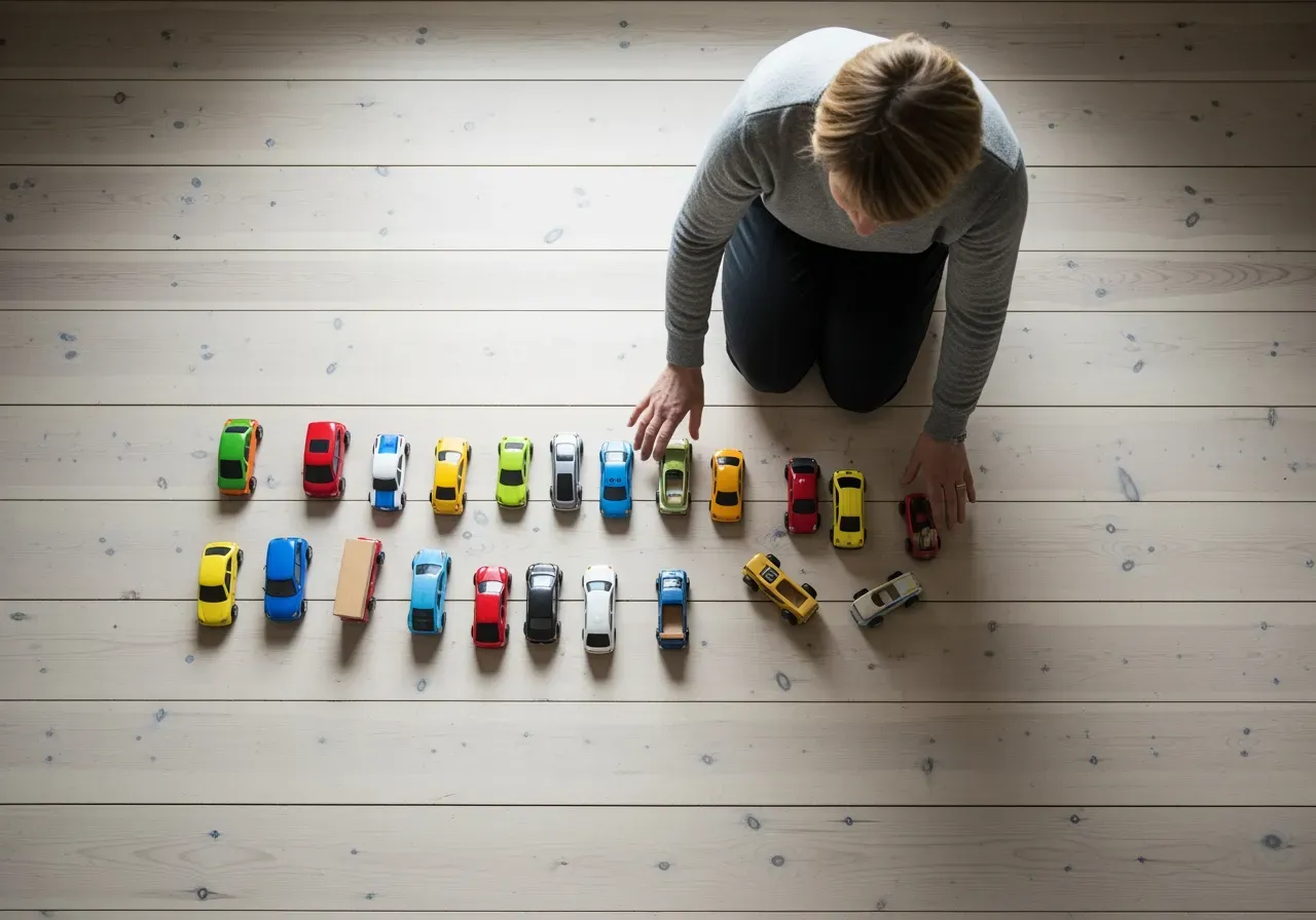 Barn leker med små leksaksbilar