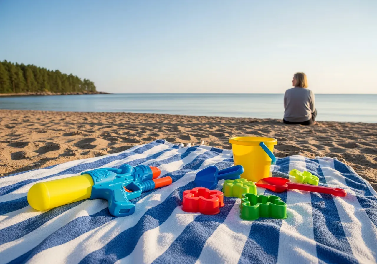 Barn leker med vattenpistol och sandsaker