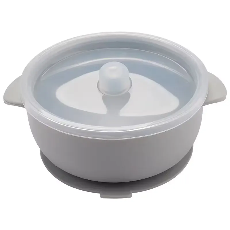 BabyBloom Barnskål Med Lock Och Bestick Grå