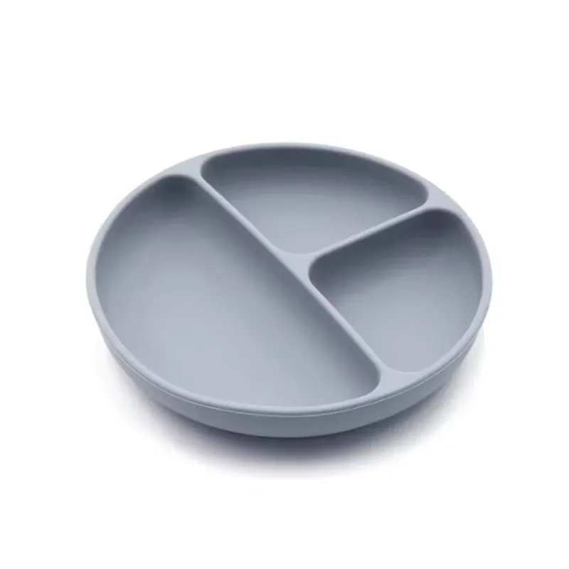 BabyBloom Tredelad Barntallrik Med Sugpropp Grå