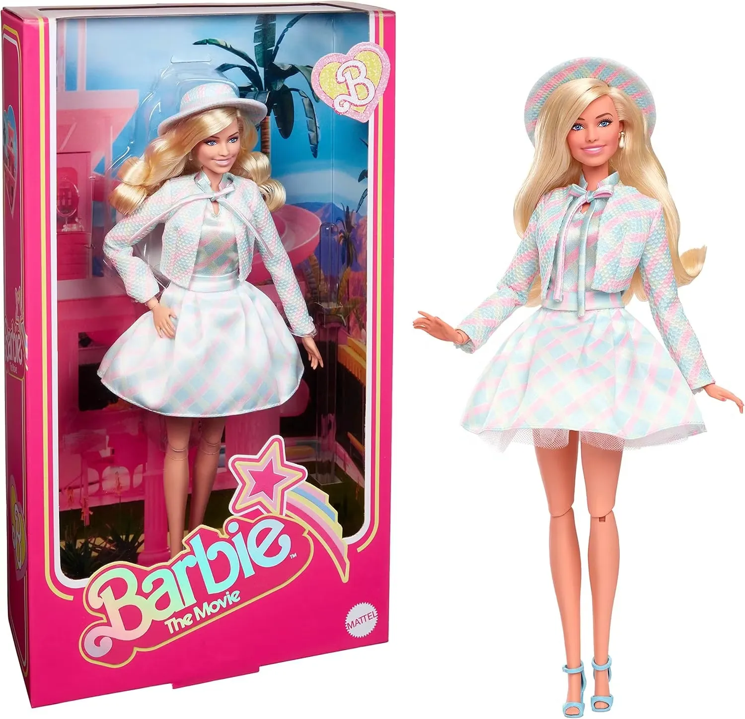 Barbie The Movie docka Margot Robbie I Blårutigt Set