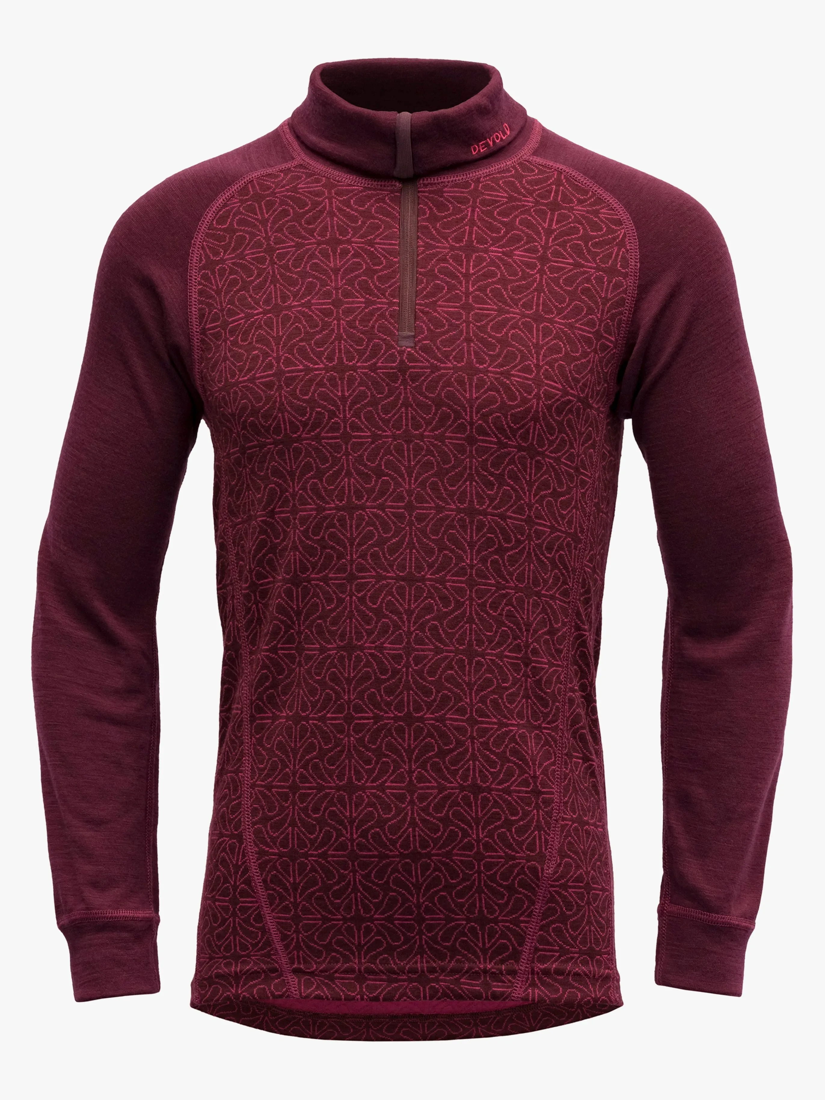 Devold DUO ACTIVE MERINO ZIP NECK Tröja Merinoull JR, Port, 16