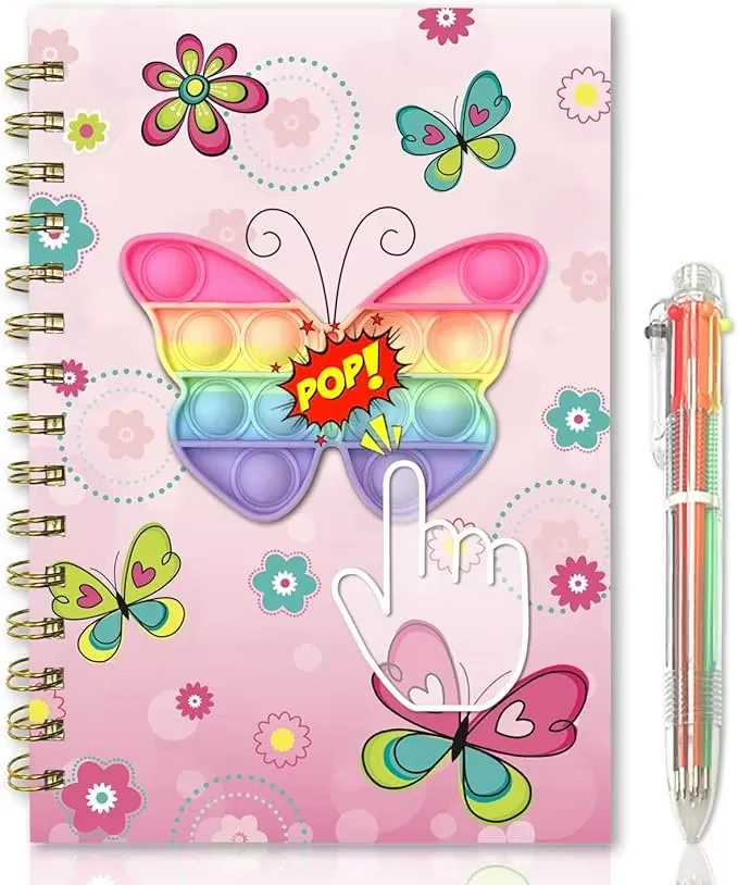 Ginmlyda Pop It Dagbok Med Penna Fjäril